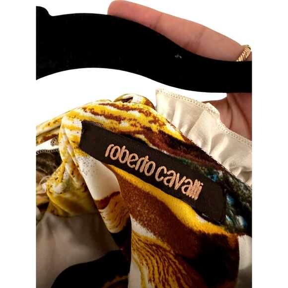 Roberto Cavalli Vintage Chain Print Slip Dress Size M Gold Baroque Y2K Runway - Picture 5 of 8